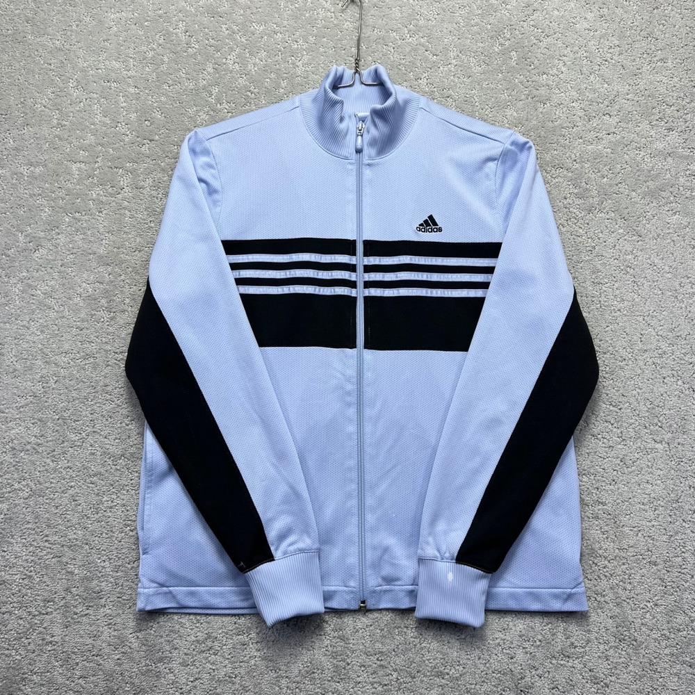 Y2k Adidas Track Jacket Womens Medium‎ Purple Black Stripes Mesh Lightweight